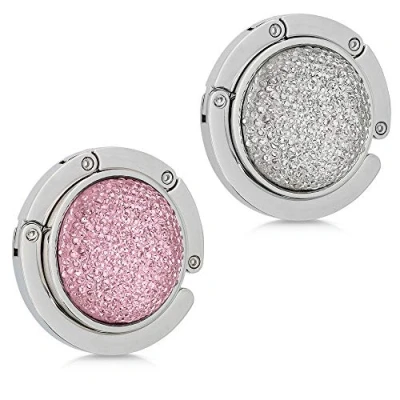 Abbildung von kwmobile 2X Tisch Handtaschenhalter Haken Faltbare Antirutsch Taschenhaken Halterung Handtaschen kleine Diamanten Rosegold Weiß Silber