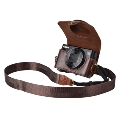 Abbildung von kinokoo Canon SX740 Hülle, PU Leder Kameratasche mit Riemen für PowerShot SX720 HS SX730 und （Kaffee）