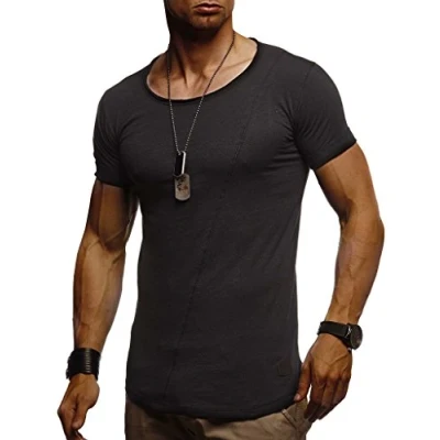 Abbildung von Leif Nelson T Shirt Herren Sommer Rundhals Ausschnitt 100% Baumwolle (Schwarz, Größe L) Regular Fit Rundkragen, Basic Männer Kurzarm