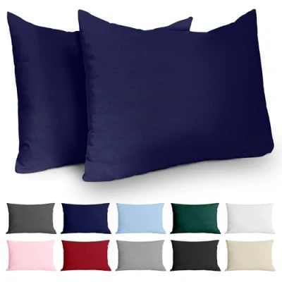 Abbildung von Kissenbezug 50 x 70 cm (Set mit 2) 100% Jersey Baumwolle 150 g/qm Kissenbezüge Dunkelblau Für Kissen Kissenhülle Resistent und Hypoallergen Dreamzie