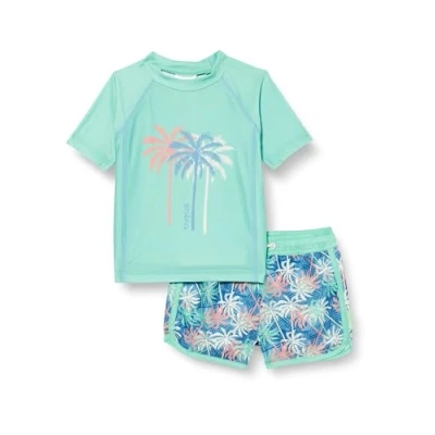 Abbildung von Playshoes Unisex Kinder UV Schutz Bade Set zweiteilig Schwimmshirt Badeshorts Badebekleidung, Palmen Mint, 86/92