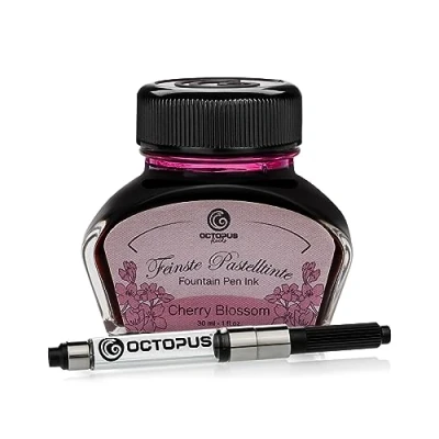Abbildung von Octopus Fluids Füllhaltertinte im Tintenglas inklusive Konverter, Schreibtinte für Füllhalter, Füllertinte in Pastell Rosa Cherry Blossom 30ml