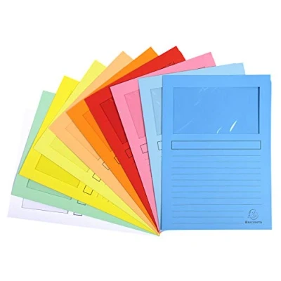 Abbildung von Exacompta 50450E 10er Pack Fenstermappen Super PEFC zertifiziert Karton 160g/m² praktisch und robust für DIN A4 farbig sortiert Dokumentenmappe Einschlagmappe