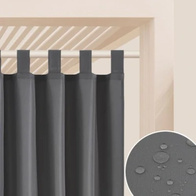 Abbildung von ROOM99 Outdoorvorhäng mit Schlaufen Garden Line 155 x 250 cm Breite Höhe Outdoor Vorhang wetterfest Wasserdicht Sichtschutz Sonnenschutz Gardinen Garten Winddicht Dunkelgrau, 1 Stück