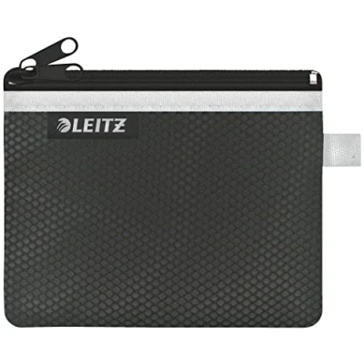 Abbildung von Leitz WOW Mäppchen mit 2 Fächern, Leichtläufiger Reißverschluss, Abwaschbar, Ideales Nylon Portemonnaie, Größe S, 14 x 10,5 cm, Schwarz, 40110095