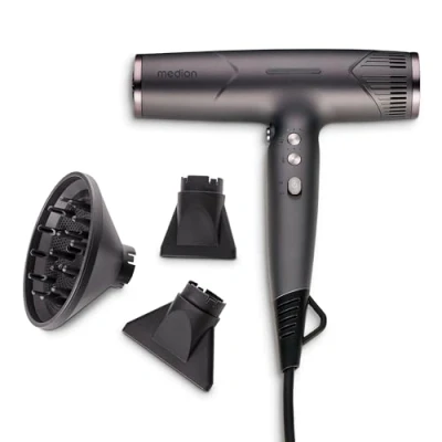 Abbildung von MEDION Haartrockner mit Diffusor HD2 (Ionen Technologie, 1.500 Watt, Stylingdüse, vielseitige Aufsätze, langlebiger BLDC Motor, Selbstreinigungsfunktion, langes Netzkabel) weiß