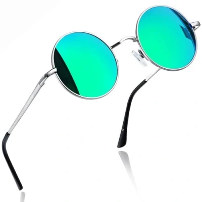 Abbildung von Joopin Retro Sonnenbrille Runde Herren Grün Verspiegelte und Polarisierte Rund UV400 Damen Hippie für Cosplay (Grün Verspiegelt)