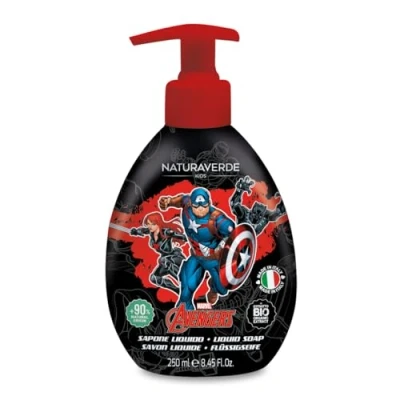 Abbildung von Naturaverde Kids Marvel Avengers Flüssigseife für Kinder, Captain America, Kinderseife mit Ringelblumen und Kamillenextrakten, Bio Handseife, 250 ml