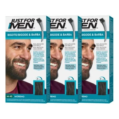 Abbildung von Just For Men Farbgel für Bart und Schnurrbart, natürliches Aussehen, langanhaltend, dunkelbraunes Haar, M 45, 3 Stück