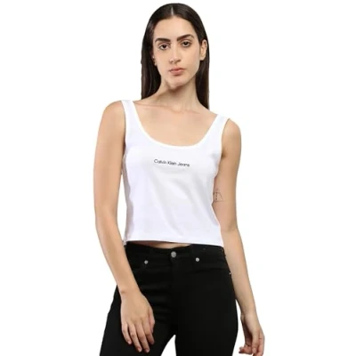 Abbildung von Calvin Klein Jeans Damen Tank Top Institutional Strappy aus Baumwolle, Weiß (Bright White), XXXL