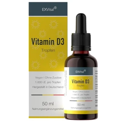 Abbildung von Vitamin D3 Tropfen 25 μg Laborgeprüft 50ml in MCT Öl aus Kokos Hochdosiert &amp; Premiumqualität, vegan