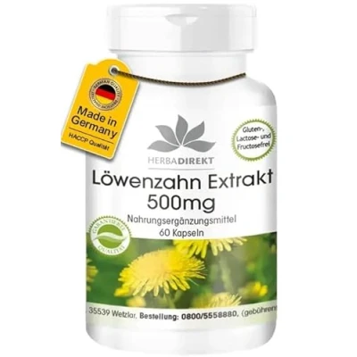 Abbildung von Löwenzahnwurzel Kapseln 500mg vegan 60 HERBADIREKT by Warnke Vitalstoffe Deutsche Apothekenqualität