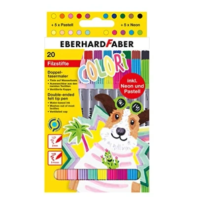 Abbildung von Eberhard Faber 550020 Filzstifte Set Colori, 20 Malstifte im Kartonetui, dicke und dünne Spitze