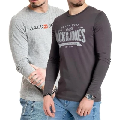 Abbildung von JACK &amp; JONES Herren Langarmshirt aus Baumwolle Longsleeve Männer T Shirt mit Langen Ärmeln einzeln und Multipack (LS Nala Asphalt+Corp L.Grey) L