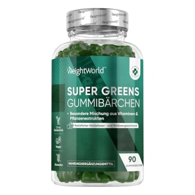 Abbildung von Super Greens 90 Vegane Multivitamin Gummies Mit Vitamin B Komplex 8 Superfoods wie Chlorella, Gerstengras &amp; Moringa B12 Zink für Stoffwechsel, Immunsystem Leckerer Geschmack WeightWorld