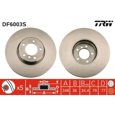 Abbildung von TRW DF6003S Bremsscheibe 348 36 5 120 Belüftet, Verbundbremsscheibe hochgekohlt BMW: Saloon, Touring, 6 Coupe