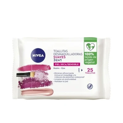 Abbildung von NIVEA Weiche Make up Entfernungstücher (1 x 25 Stück), Abschminktücher für trockene und empfindliche Haut, Feuchttücher Gesicht, Augen, Lippen Hals
