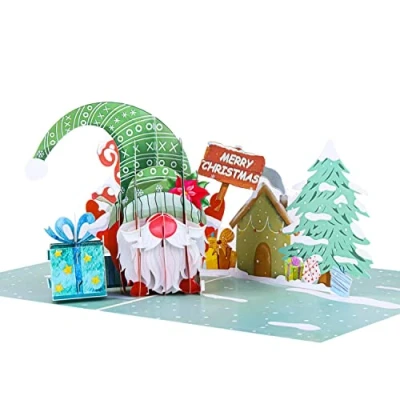 Abbildung von Favour Pop Up® 3D lustige Weihnachtskarte ein ausgefallener handgemachter Weihnachtsgruß mit süßem Wichtel auch für Gutschein und Geldgeschenke