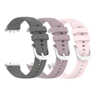 Abbildung von Waekethy Armband für Samsung Galaxy Fit 3 SM R390, Einstellbar Sport Uhrenarmband Weiches Silikon Smartwatch Ersatzarmband Kompatibel mit R390 (Grau+violett+rosa)