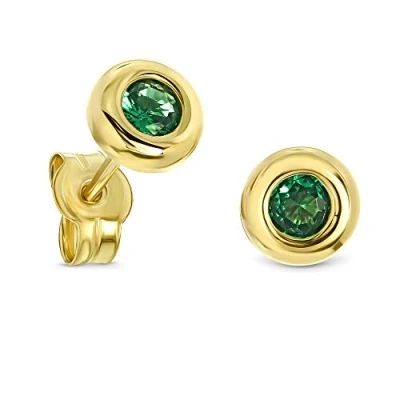 Abbildung von MIORE Schmuck, Ohrringe Damen, Ohrstecker Gold 375 9 Kt Gelbgold, Damenohrringe mit Smaragd Stein in Zargenfassung, goldene Ohrschmuck