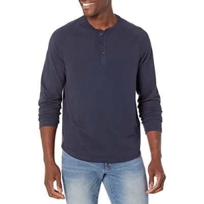 Abbildung von Amazon Essentials Herren Henley Shirt mit Langen Ärmeln und normaler Passform (erhältlich in Big &amp; Tall), Marineblau, XL