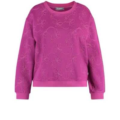 Abbildung von Samoon Damen Sweatshirt mit Kordelapplikation Langarm, Ärmelbündchen unifarben Amazing Pink Gemustert 50