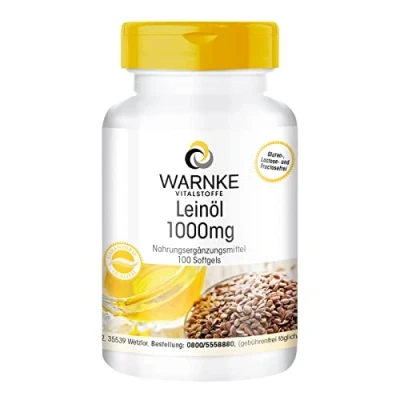 Abbildung von Leinöl Kapseln 100 Softgels Pflanzliches Omega 3 6 9 hochdosiert Flaxseed Oil 1000mg Warnke Vitalstoffe Deutsche Apothekenqualität