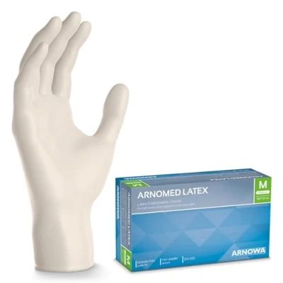 Abbildung von ARNOMED 100x Einweghandschuhe M, Latexhandschuhe Weiß (1x100 Stück), puderfrei, Handschuhe Latex Einweg, Putzhandschuhe, Handschuhe, Einmal /Einweg XS, S, L &amp; XL