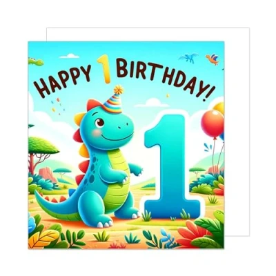 Abbildung von Edition Seidel Premium quadratische Geburtstagskarte zum 1. Geburtstag mit Umschlag. Glückwunschkarte Spruch Happy Birthday Billet Karte für Jungen Mädchen Kind Dino (GQ260 SW024)