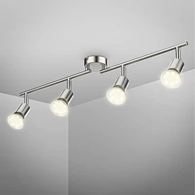 Abbildung von B.K.Licht Deckenlampe schwenkbar, warmweiße Lichtfarbe, GU10 Fassung, LED Deckenleuchte, Lampe, Wohnzimmerlampe, Schlafzimmerlampe, Küchenlampe, Deckenstrahler, 60,5x10,5 cm, Matt Nickel