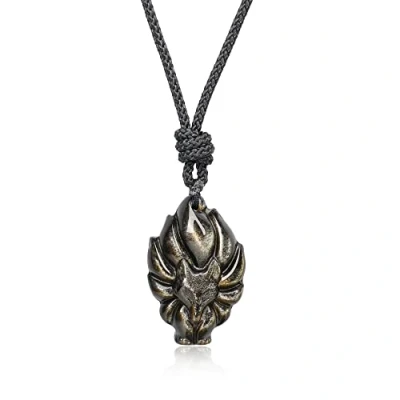 Abbildung von COAI Geschenkideen Unisex Neunschwänziger Fuchs Anhänger aus Goldenem Obsidian Glückskette