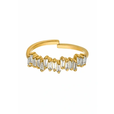 Abbildung von Purelei® Powder Ring (Gold, Silber), Damen Silber 18K vergoldet, Wasserfester mit asymmetrischen Schmucksteinen, größenverstellbar, Geschenk für (M/L, Gold)