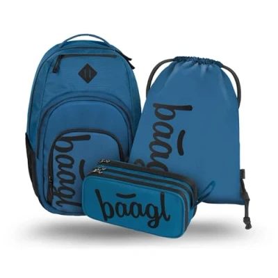 Abbildung von Baagl Set 3TLG Schulranzen für Kinder, Größe: One Size, Blau