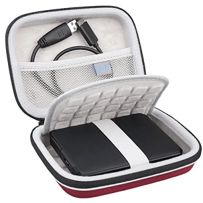 Abbildung von Lacdo Externe Festplattentasche Schutz Hülle für Seagate Game Drive PS4, Expansion, Portable Drive, WD Elements My Passport 2,5&quot; HDD 1TB 2TB 3TB 4TB 5TB Stoßfest Tragbar Case, Rot