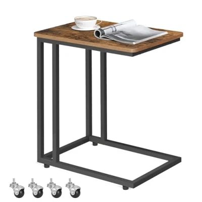 Abbildung von VASAGLE Beistelltisch, Sofatisch mit Rollen, C Form, mobiler Kaffeetisch, 35 x 50 60 cm, Wohnzimmertisch Metallgestell, für Kaffee und Laptop, Industrie Design, vintagebraun schwarz LNT50X