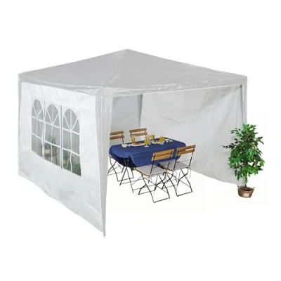 Abbildung von Relaxdays Seitenteile für Pavillon, 3er Set, 2x3 m, wasserdicht, Seitenwände mit Klettverschluss, PE, Fenster, weiß