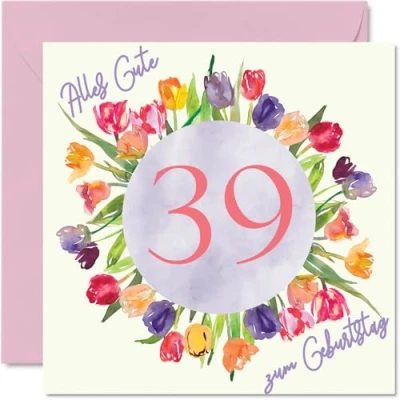 Abbildung von 39. Geburtstagskarte für Frauen Aquarell Tulpen Blumen Strauß Alles Gute zum Geburtstagskarten 39 Jährige Frau Tochter Schwester Tante, 145mm Neununddreißig Geburtstag Grußkarten