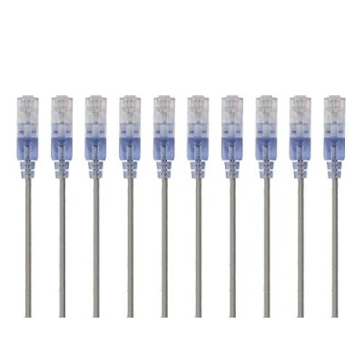 Abbildung von Monoprice Cat6A Ethernet Patchkabel Snagless RJ45, 550 MHz, 10 G, UTP, reiner blanker Kupferdraht, 30 AWG, Stück, cm, Grau SlimRun Serie