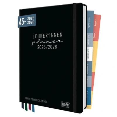 Abbildung von Häfft® Lehrer Planer 2025/2026 A5+ &quot;Black Edition&quot; Hardcover Lehrerkalender, Schuljahresplaner, Schulplaner mit Sprüchen, Stickern und mehr nachhaltig &amp; klimafreundlich