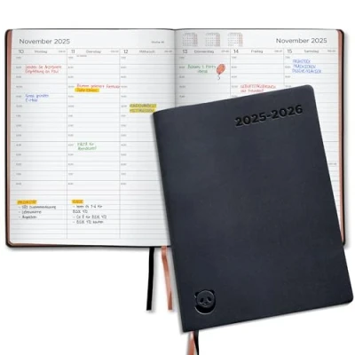 Abbildung von Premium Terminplaner 2025 2026 von SmartPanda Wochenplaner A4, Roségold Softcover und Geschenkbox Terminkalender, 30 Minuten Intervalle Juli August, Planer auf Deutsch (2025 2026)