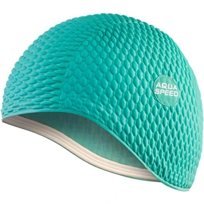 Abbildung von Aqua Speed Damen Badekappe Lange Haare Womens Swimming Cap for Long Hair grüne Bademütze wasserdicht Schwimmkappe Latex Badehaube Schwimmen Latexbadekappe grün 04 Bombastic