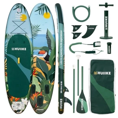 Abbildung von HUIIKE Stand Up Paddling Board mit Zubehör, Paddel, Finnen, Pumpe. Paddle Sup Aufblasbar Hohe Stabilität und Widerstandsfähigkeit. 305 x 84 15 cm, Belastbar bis 130 kg