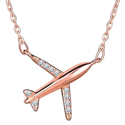 Abbildung von Unendlich U Fashion Flugzeug Damen Halskette 925 Sterling Silber Zirkonia Anhänger Kette mit Anhänger, Rosegold