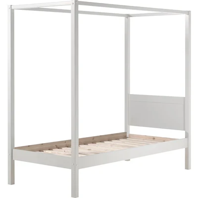 Abbildung von Vipack Himmelbett »Pino, Kiefer massiv weiß lackiert, Made in Europe, zeitloses Design« B/H/T ca. 208x191x148cm, inkl. Rolllattenrost, 2 Breiten zur Auswahl, wahlweise mit Textil Himmel
