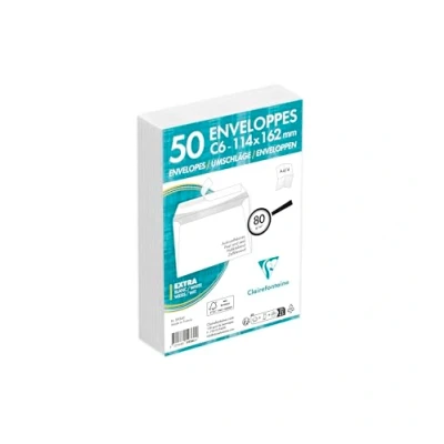 Abbildung von Clairefontaine 5936C Packung mit 50 Umschlägen weiß C6 114x162mm, vertraulich, selbstklebend, 80g, 1 Pack