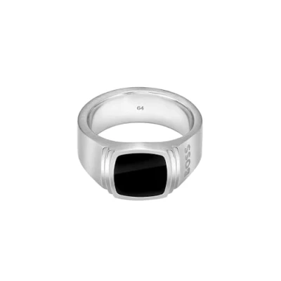 Abbildung von BOSS Odell Ring silvercoloured/black, Herren, Größe: 64, Silver coloured/black