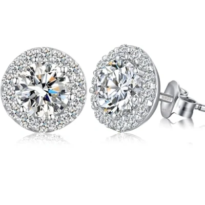 Abbildung von Halo Ohrstecker Damen Ohrringe Silber 925 Stecker Runde Diamant Zirkonia Weißegold Sterlingsilber