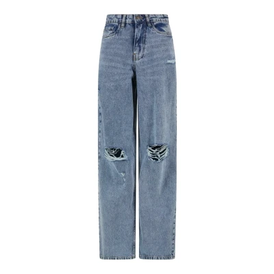Abbildung von Urban Classics Damen TB6155 Ladies Distressed 90&#039;s Wide Leg Denim Pants Hose, Vintage lightblue Washed, 28