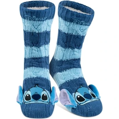 Abbildung von Disney Lilo &amp; Stitch Hüttensocken Strick Haussocken mit Ohren und Sherpa Futter für Damen Kuschelsocken Flauschige Wintersocken warme Frauen Socken OneSize Blau