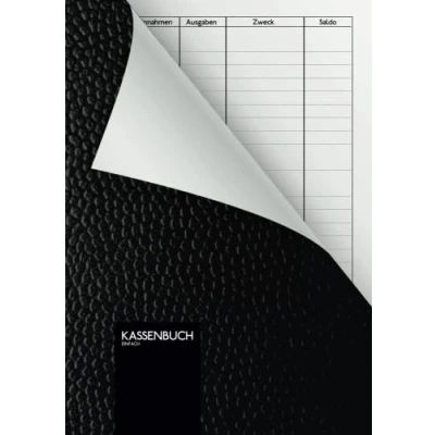 Abbildung von Kassenbuch einfach: 110 Seiten DIN A5 einfaches Einnahmen Ausgaben Buch im edlen schwarzen Leder Look ( Softcover )